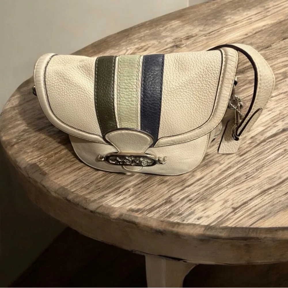 Coach Cream and Olive Crossbody leather jade  Bag 1924